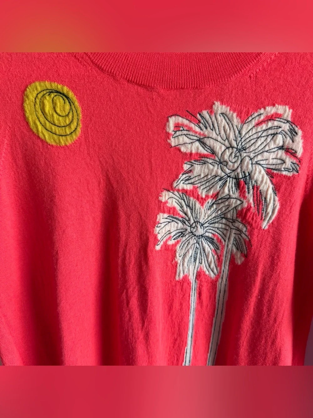 J.Crew Women’s Small Merino Wool Palm Tree Beach Lightweight Sweater Crew Neck